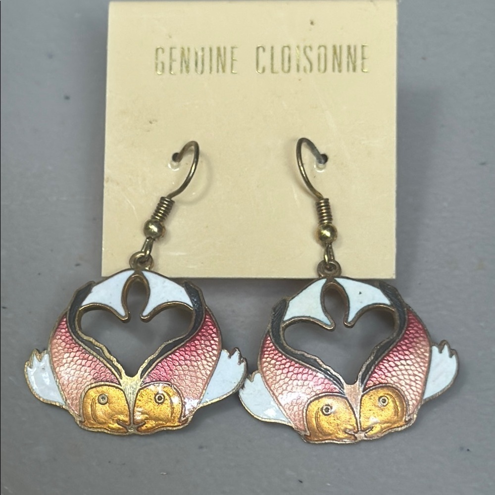 Cloisonné koi Fish Earrings - Pink and Gold - Picture 4 of 4